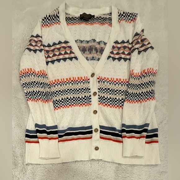 Pendleton Button Up Cardigan Aztec Design Linen Blend Large Petite - Picture 1 of 5